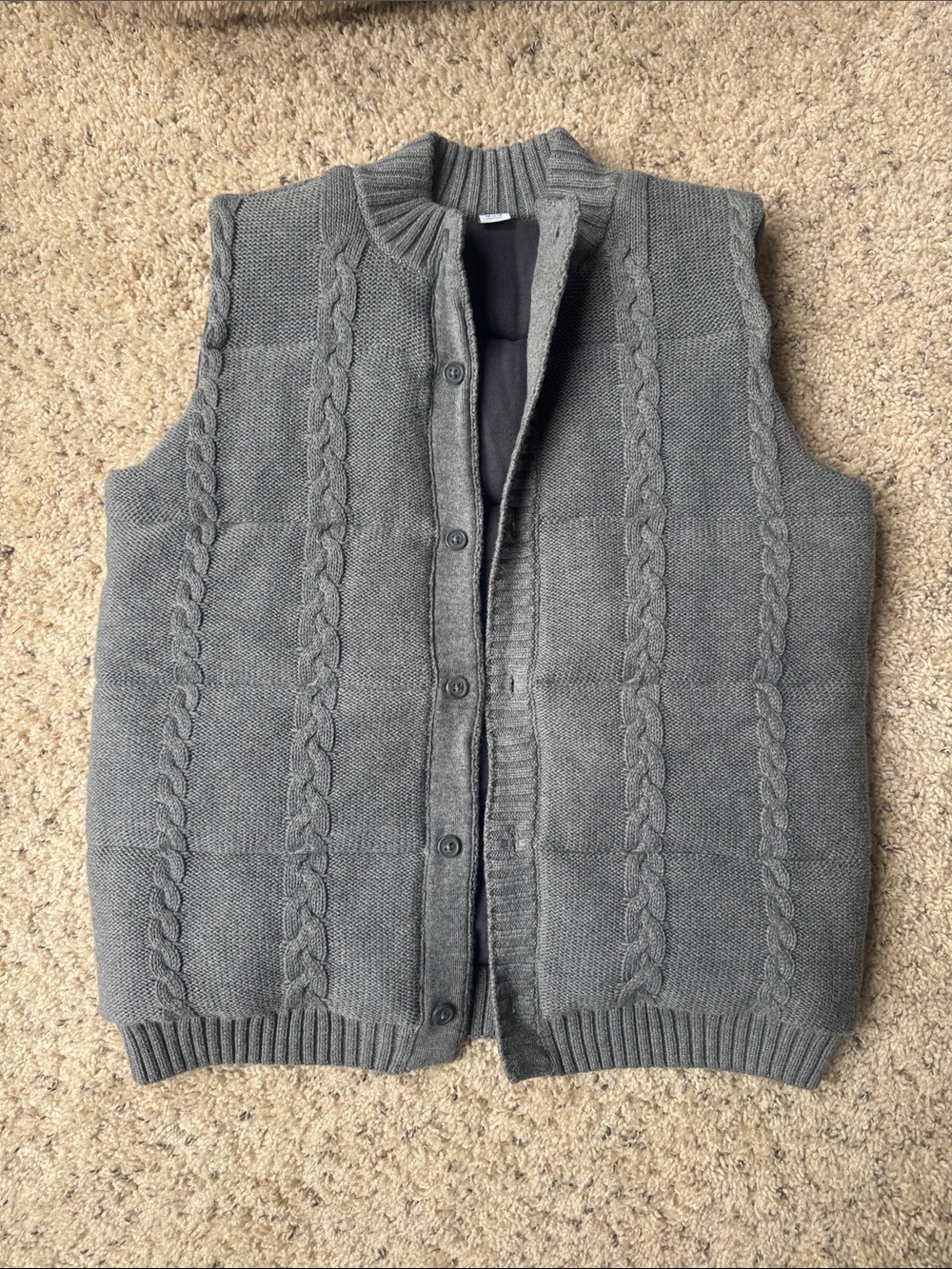 Janie and Jack Gray Cable-Knit Button Puffer Vest